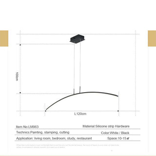 Arisha Moderna LED Curvo Lineare Lampada a Sospensione Nero/Bianco Sala da Pranzo/Soggiorno/Camera da Letto