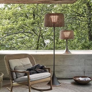 Ritta Moderno LED Impermeabile Esterni Lampada da Terra Rattan Metallo Corridoio/Giardino